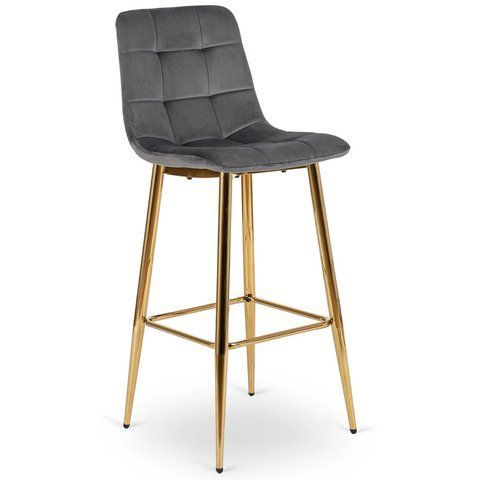 Барный стул бархатный MEBEL ELITE ARIEL Velvet Серый / Золотой фотография