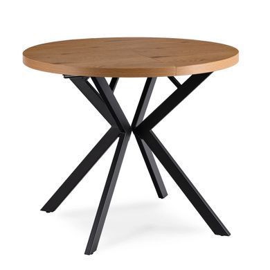 Стол раскладной круглый MEBEL ELITE DORIAN 80(160)х80 см Дуб золотой/черный фотография