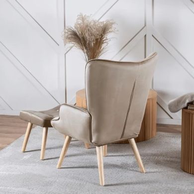 Кресло мягкое бархатное с подставкой для ног MEBEL ELITE LOZANO Velvet Бежевый фотография