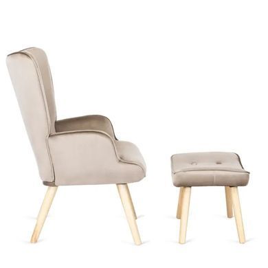 Кресло мягкое бархатное с подставкой для ног MEBEL ELITE LOZANO Velvet Бежевый фотография