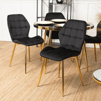Комплект стола MEBEL ELITE TINGA 100х100 см Черный/золото +4 стулья LUCKY Velvet Черный/золото фотография