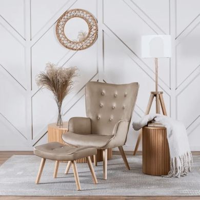 Кресло мягкое бархатное с подставкой для ног MEBEL ELITE LOZANO Velvet Бежевый фотография