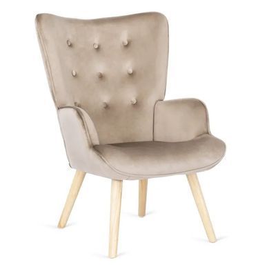 Кресло мягкое бархатное с подставкой для ног MEBEL ELITE LOZANO Velvet Бежевый фотография