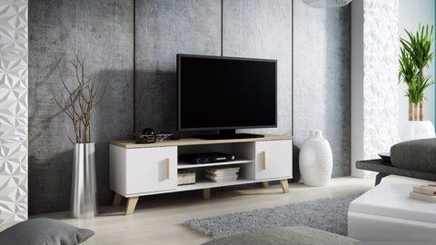 ТВ Тумба LOTTA 2D2K RTV Cama 160 Дуб Сонома / Белый Глянец фотография