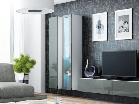 Витрина навесная VIGO Cama 180 Стекло Белый Мат / Серый Глянец фотография