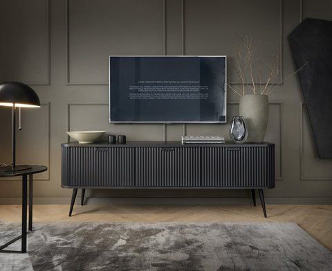 Тумба під телевізор Perfect Home Зова / Zova 3-дверна з чорними ніжками RTV168 Чорний фотографія