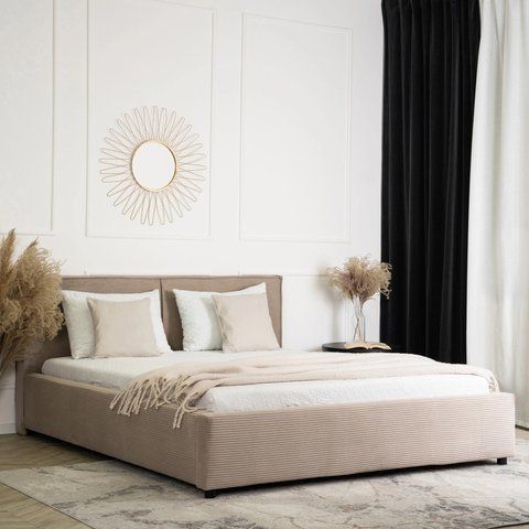 Кровать двуспальная бархатная MEBEL ELITE INEZ 160x200 Беж фотография