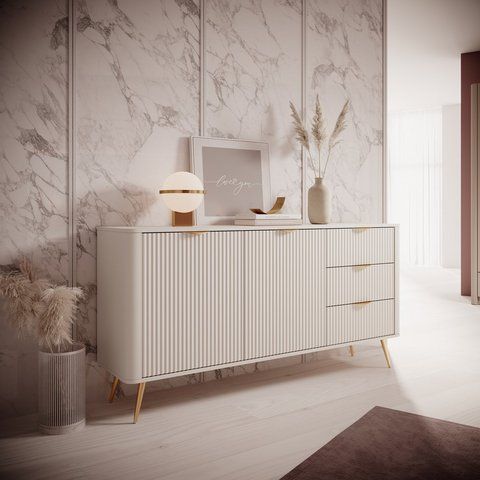 Комод Perfect Home Ланте/Lante 2-дверный с 3 ящиками и золотыми ножками 2D3S/163 Беж фотография