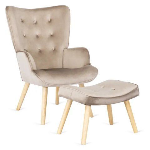 Крісло м'яке оксамитове з підставкою для ніг MEBEL ELITE LOZANO Velvet Бежевий фотографія