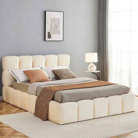 Кровать двуспальная MEBEL ELITE MURACJA 160x200 см Кремовая фотография