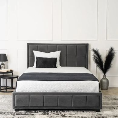 Ліжко двоспальне оксамитове MEBEL ELITE CARLOS Velvet 140x200 см Сірий фотографія