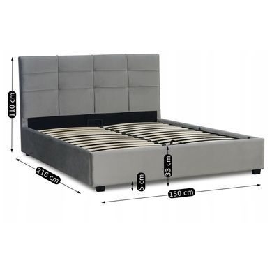 Ліжко двоспальне оксамитове 140x200 MEBEL ELITE TINGA Velvet Сірий фотографія
