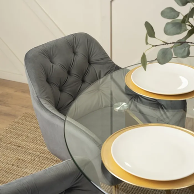 Стілець оксамитовий MEBEL ELITE RAYA Velvet сірий / золотий фотографія
