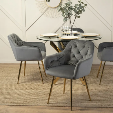 Стілець оксамитовий MEBEL ELITE RAYA Velvet сірий / золотий фотографія