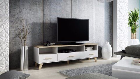ТВ Тумба LOTTA 3S3K RTV Cama 180 Дуб Сонома / Белый Глянец фотография