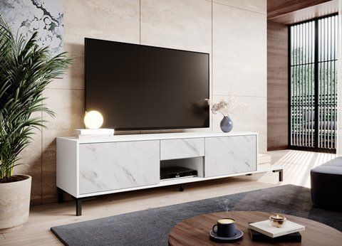 ТВ Тумба MARMO RTV Cama 200 Белый мат / Белый мрамор фотография