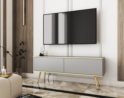 Тумба під телевізор Perfect Home Оро / Oro 2-дверна з золотими ніжками RTV135 Сірий фотографія