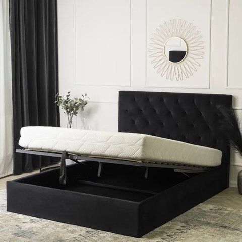 Кровать двуспальная бархатная MEBEL ELITE LIONEL Velvet 140x200 см Черный фотография