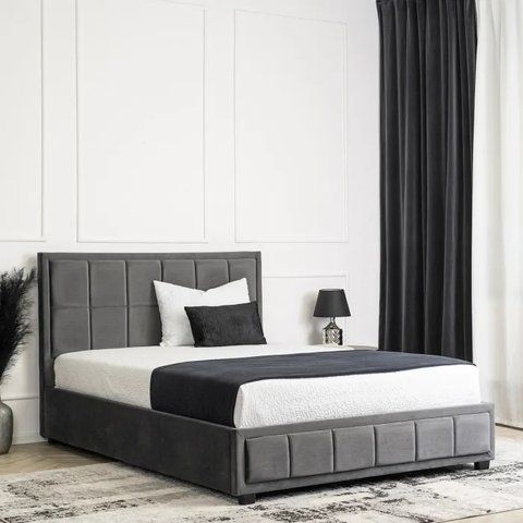 Кровать двуспальная бархатная MEBEL ELITE CARLOS Velvet 140x200 см Серый фотография