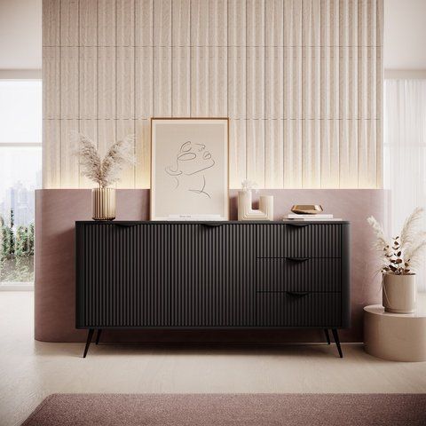 Комод Perfect Home Ланте/Lante 2-дверный с 3 ящиками и черными ножками 2D3S/163 Черный фотография