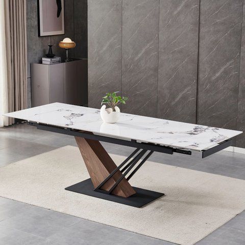 Стол раскладной MEBEL ELITE REX 2 180(240)х90 см Белый мрамор / Дуб фотография