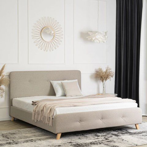 Кровать бархатная MEBEL ELITE MIKEL 160x200 см Беж фотография