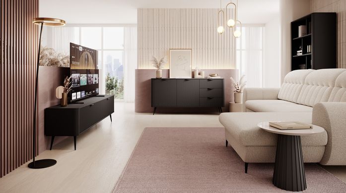 Комод Perfect Home Ланте / Lante 2-дверний з 3 шухлядами і чорними ніжками 2D3S/163 Чорний фотографія
