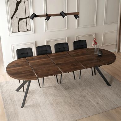 Стіл розкладний круглий MEBEL ELITE LUKAS 100(250)х100 см Горіх/чорний фотографія