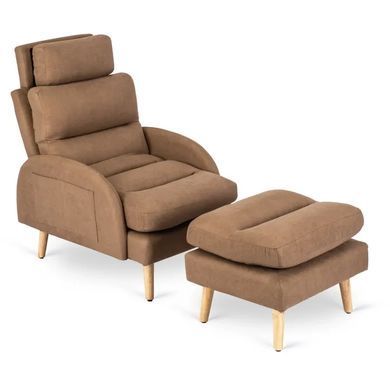 Кресло мягкое с подставкой для ног MEBEL ELITE HENRY ткань Коричневый фотография