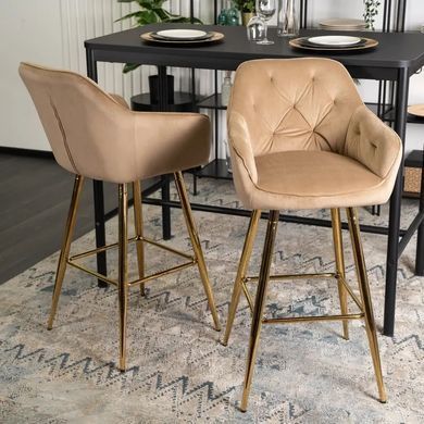 Барный стул бархатный MEBEL ELITE SALEM Velvet бежевый / золотой фотография
