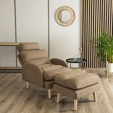 Кресло мягкое с подставкой для ног MEBEL ELITE HENRY ткань Коричневый фотография