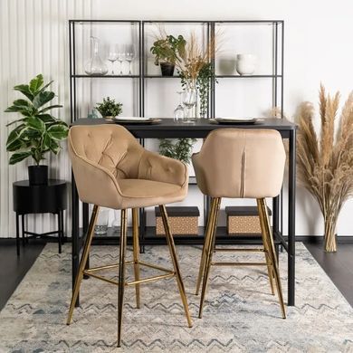 Барный стул бархатный MEBEL ELITE SALEM Velvet бежевый / золотой фотография