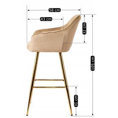 Барный стул бархатный MEBEL ELITE SALEM Velvet бежевый / золотой фотография