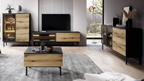 Стенка Perfect Home Ланг/Lang B Черный/дуб эвок фотография