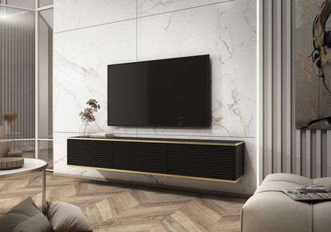 Тумба під телевізор навісна Perfect Home Оро / Oro 3-дверна RTV175 MDF Чорний фотографія