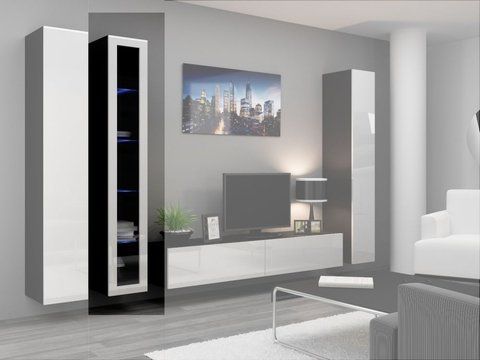 Витрина навесная VIGO Cama 180 Стекло Черный Мат / Белый Глянец фотография