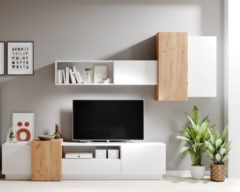 Стенка Perfect Home 3Д/3D Белый/дуб крафт золотой фотография