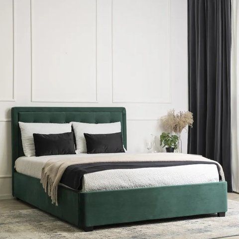 Кровать двуспальная бархатная MEBEL ELITE CROS Velvet 140x200 см Зеленый фотография