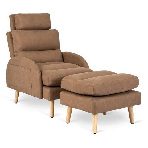 Кресло мягкое с подставкой для ног MEBEL ELITE HENRY ткань Коричневый фотография