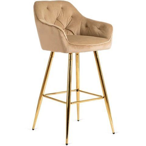 Барный стул бархатный MEBEL ELITE SALEM Velvet бежевый / золотой фотография