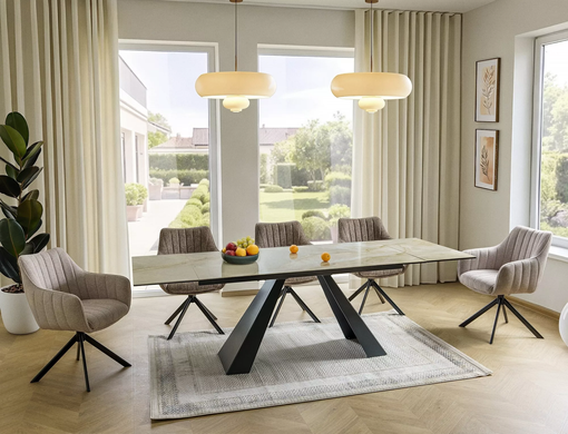 Стол Обеденный SALVADORE CERAMIC BEIGE ONICE 160(240)X90 Signal Бежевый глянец / Черный Мат фотография