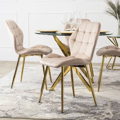 Стілець оксамитовий MEBEL ELITE LUCKY Velvet Кремовий / Золотий фотографія