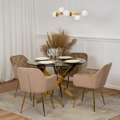 Стілець оксамитовий MEBEL ELITE RAYA Velvet бежевий / золотий фотографія