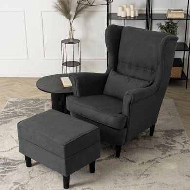 Кресло мягкое бархатное с подставкой для ног MEBEL ELITE EVAN 2 Черный фотография