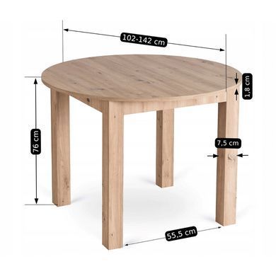 Стол раскладной круглый MEBEL ELITE HARRY 102(142)х102 см Дуб Артизан фотография