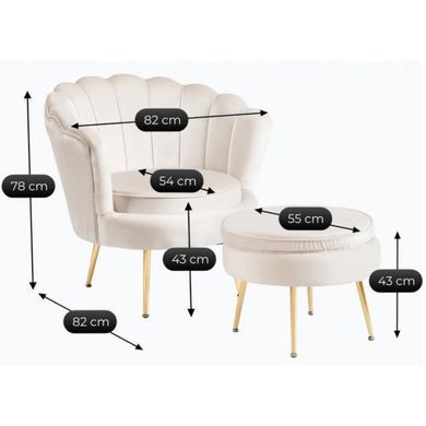 Крісло м'яке з підставкою MEBEL ELITE GRAND Velvet Кремовий фотографія