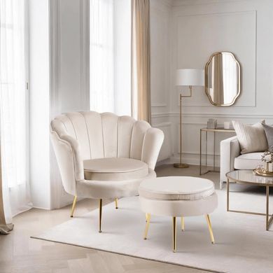 Крісло м'яке з підставкою MEBEL ELITE GRAND Velvet Кремовий фотографія
