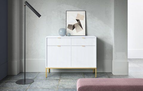 Комод Perfect Home Нова / Nova 2-дверний з 2 шухлядами і золотими ніжками KSZ104 Білий фотографія