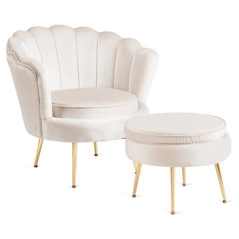 Кресло мягкое с подставкой MEBEL ELITE GRAND Velvet Кремовый фотография