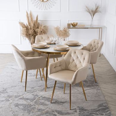 Стілець оксамитовий MEBEL ELITE RAYA Velvet крем/ золотий фотографія